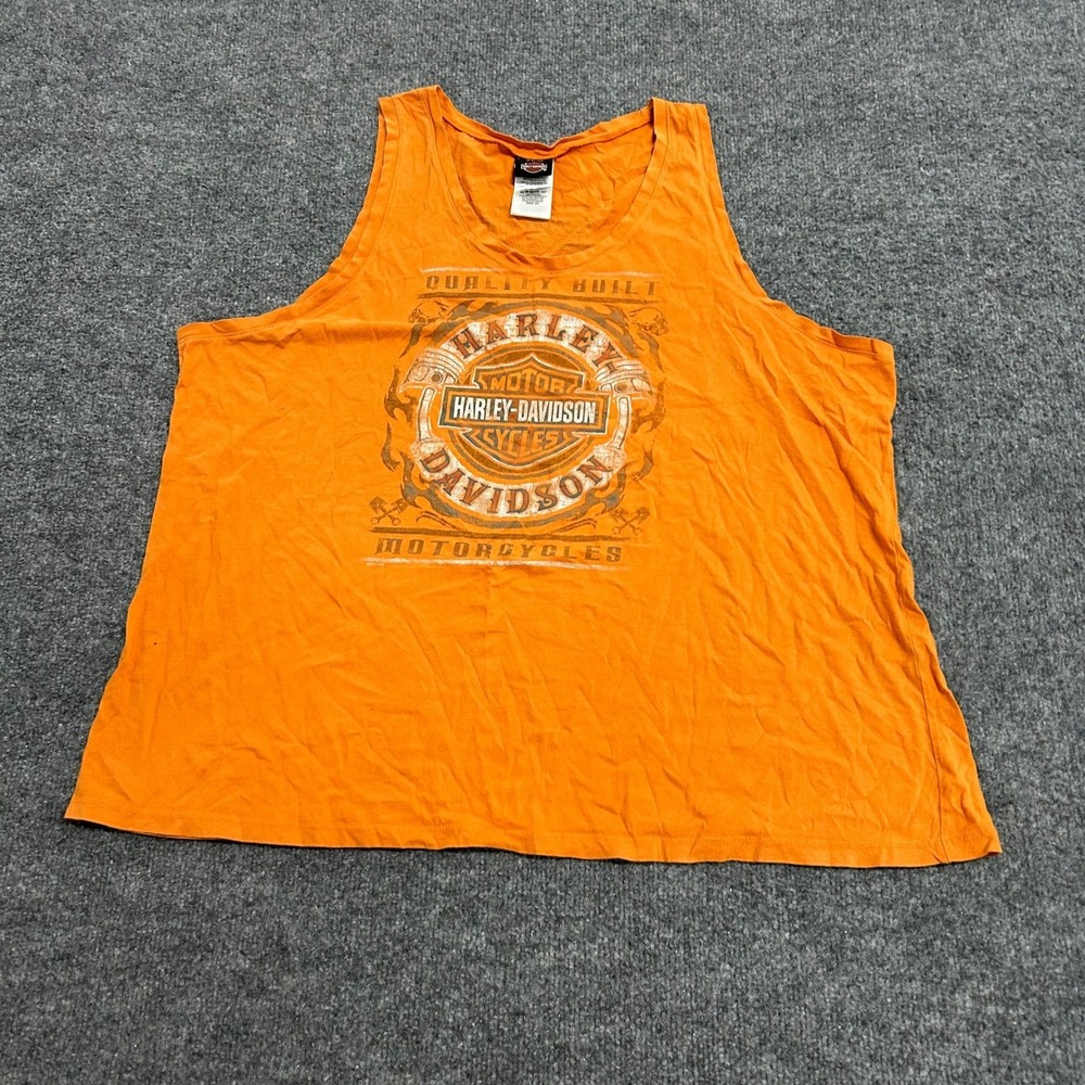 Harley Davidson Tank Top Womens Size 2X Orange Cotton Graphic Sleeveless Biker